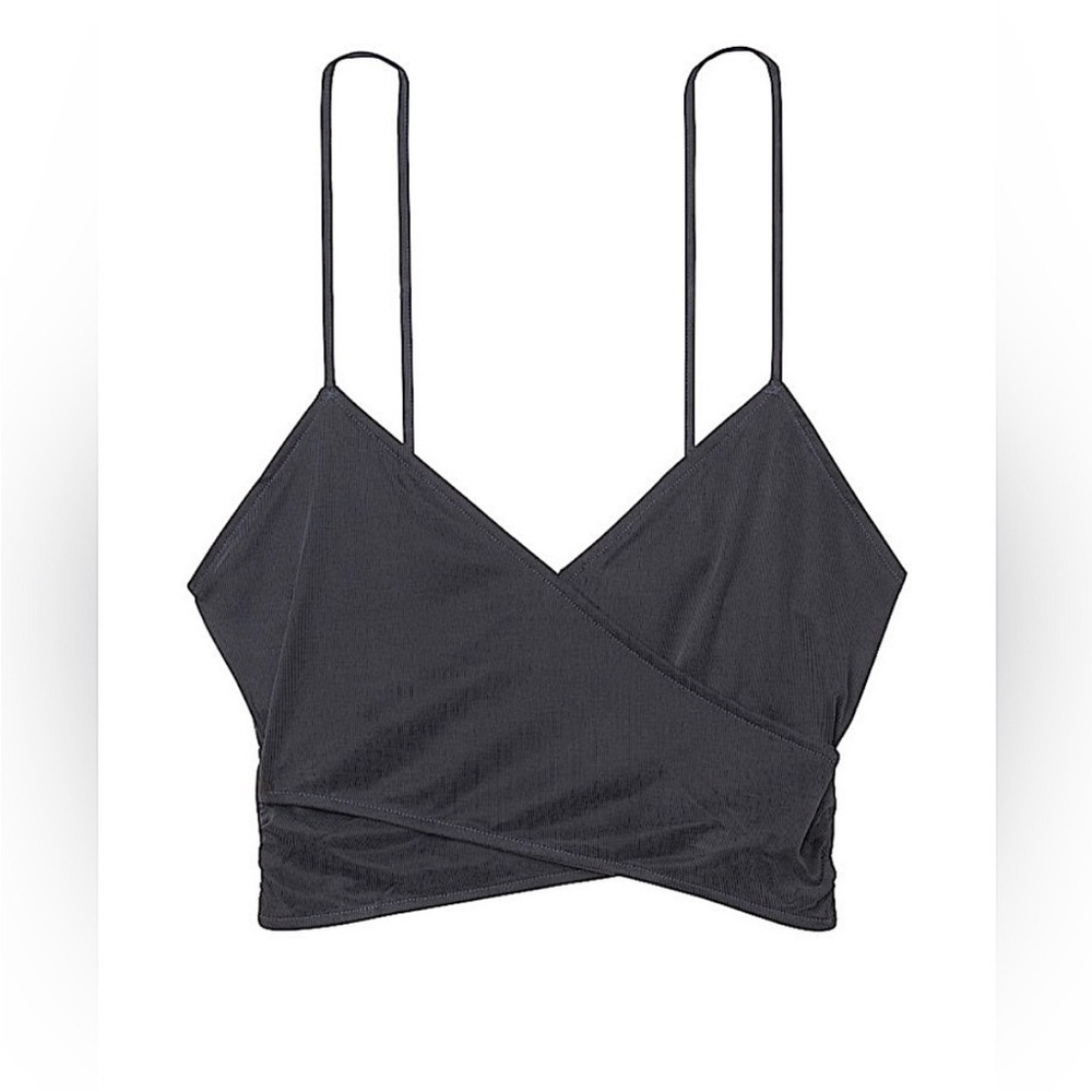 Victoria's Secret charcoal grey black vneck spaghetti strap cropped camisole top - Picture 4 of 16